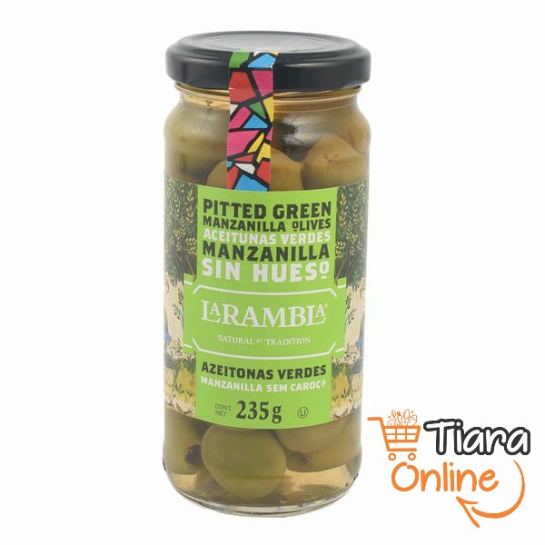 LA RAMBLA - GREEN PITTED OLIVES : 235 GR